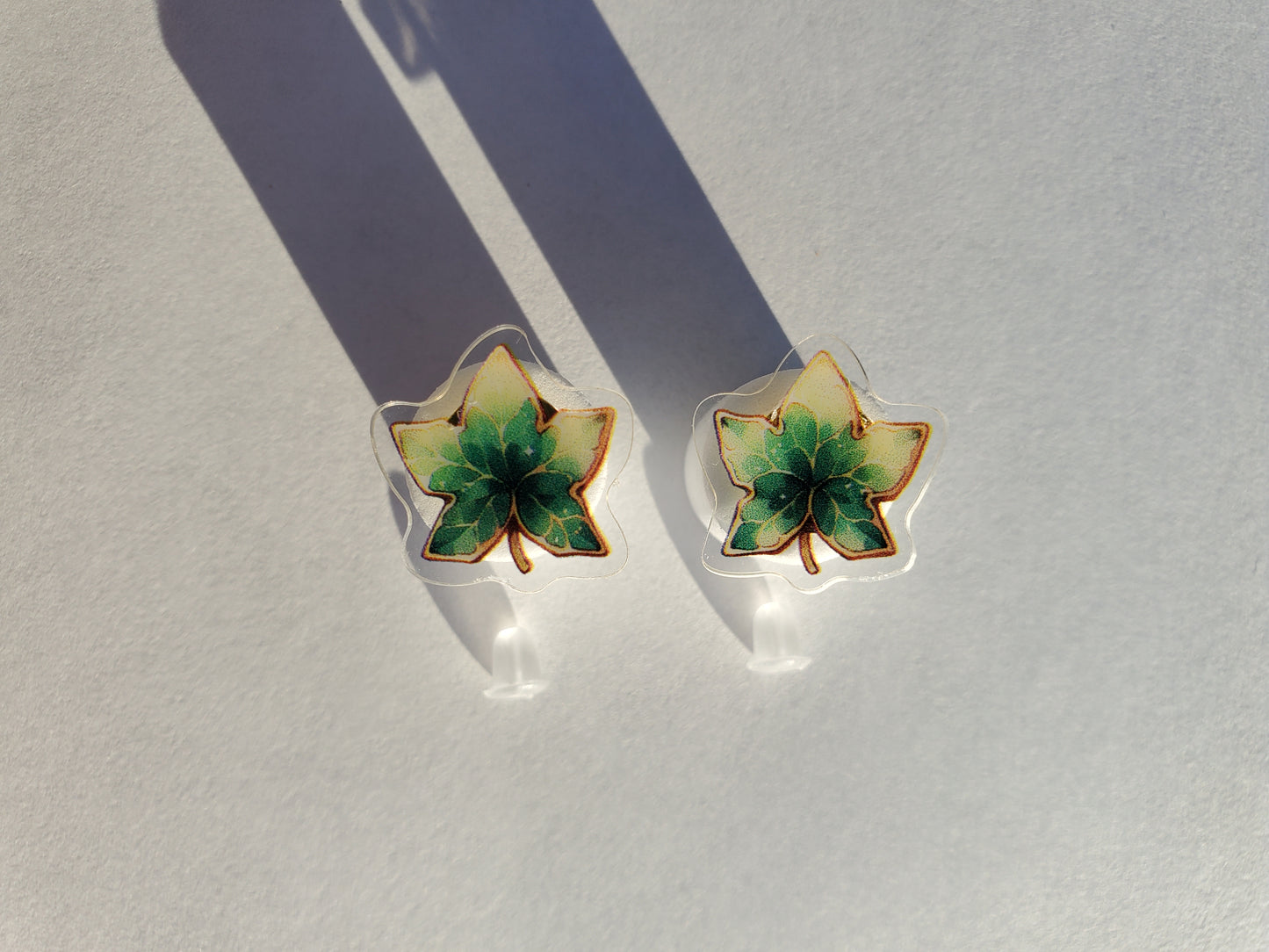 Ivy Leaf Stud Earrings – Cute, Nature-Inspired & Sterling Silver (Silicone Backings Included)