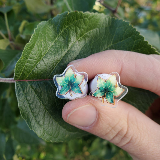 Ivy Leaf Stud Earrings – Cute, Nature-Inspired & Sterling Silver (Silicone Backings Included)